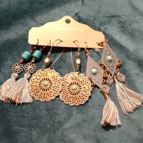 Trio of Earrings Tourquois or orange - Picture 2 of 8